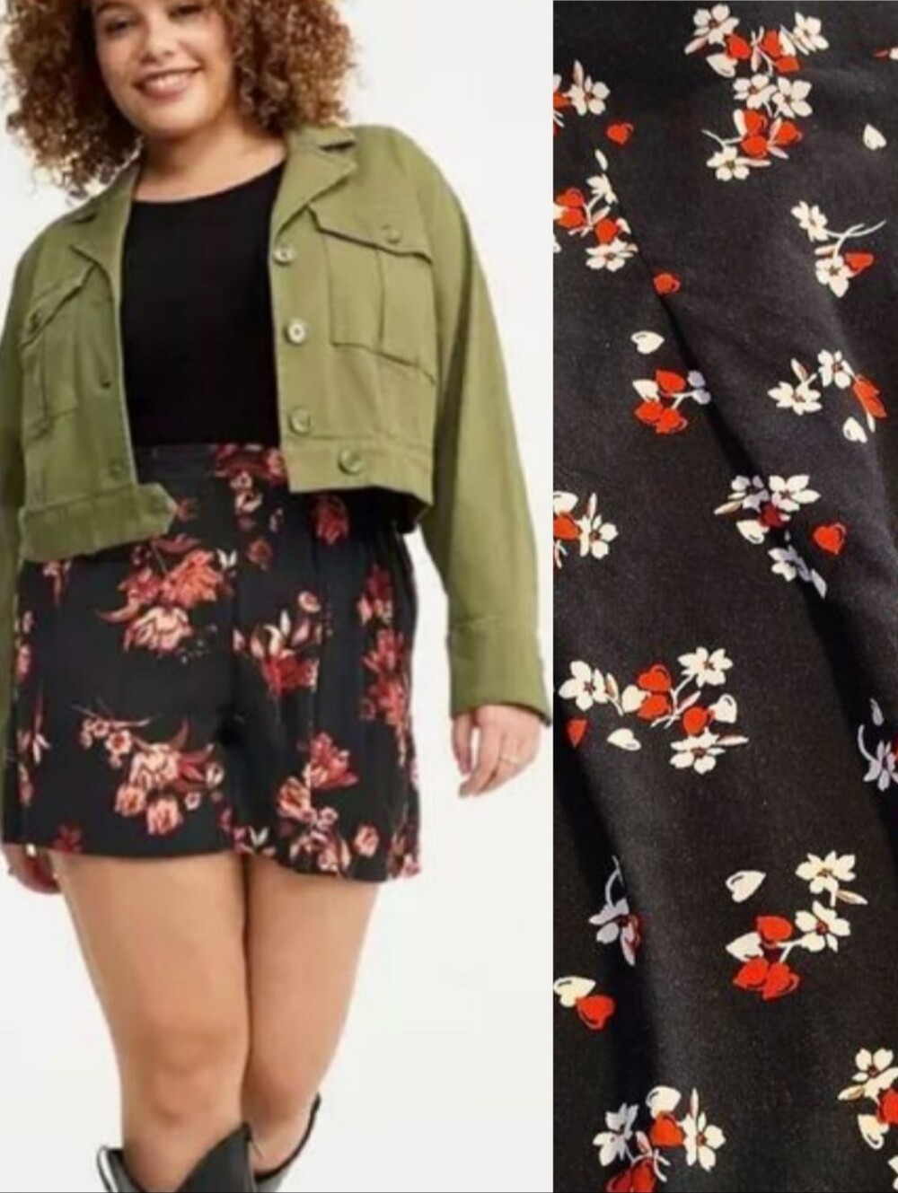Torrid Black Red Hearts Floral Print Pull On High Rise Flowy Shorts SZ 10 Boho